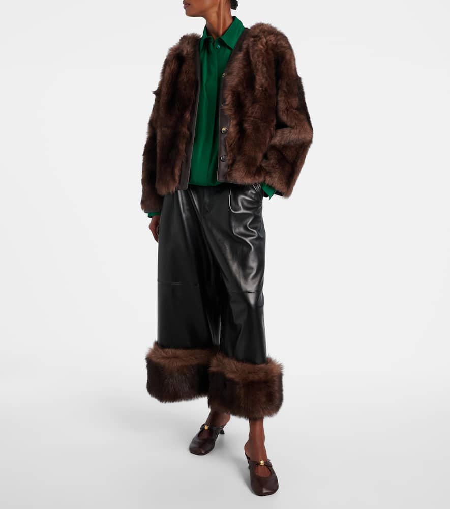 Loewe Lamb Shearling V-neck Cardigan In Brown