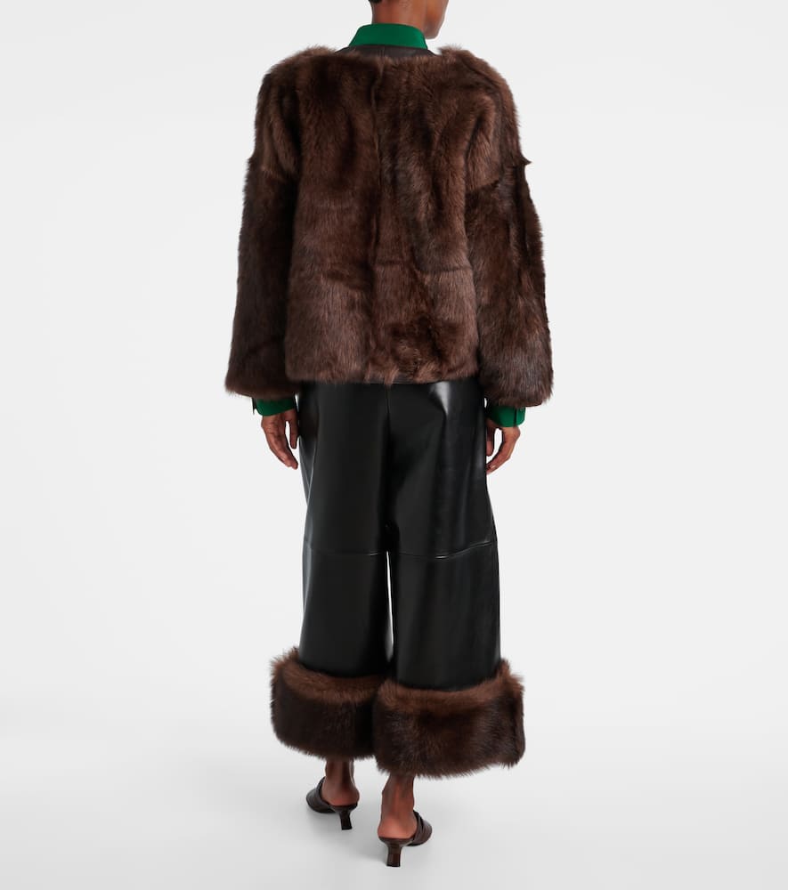 Loewe Lamb Shearling V-neck Cardigan In Brown
