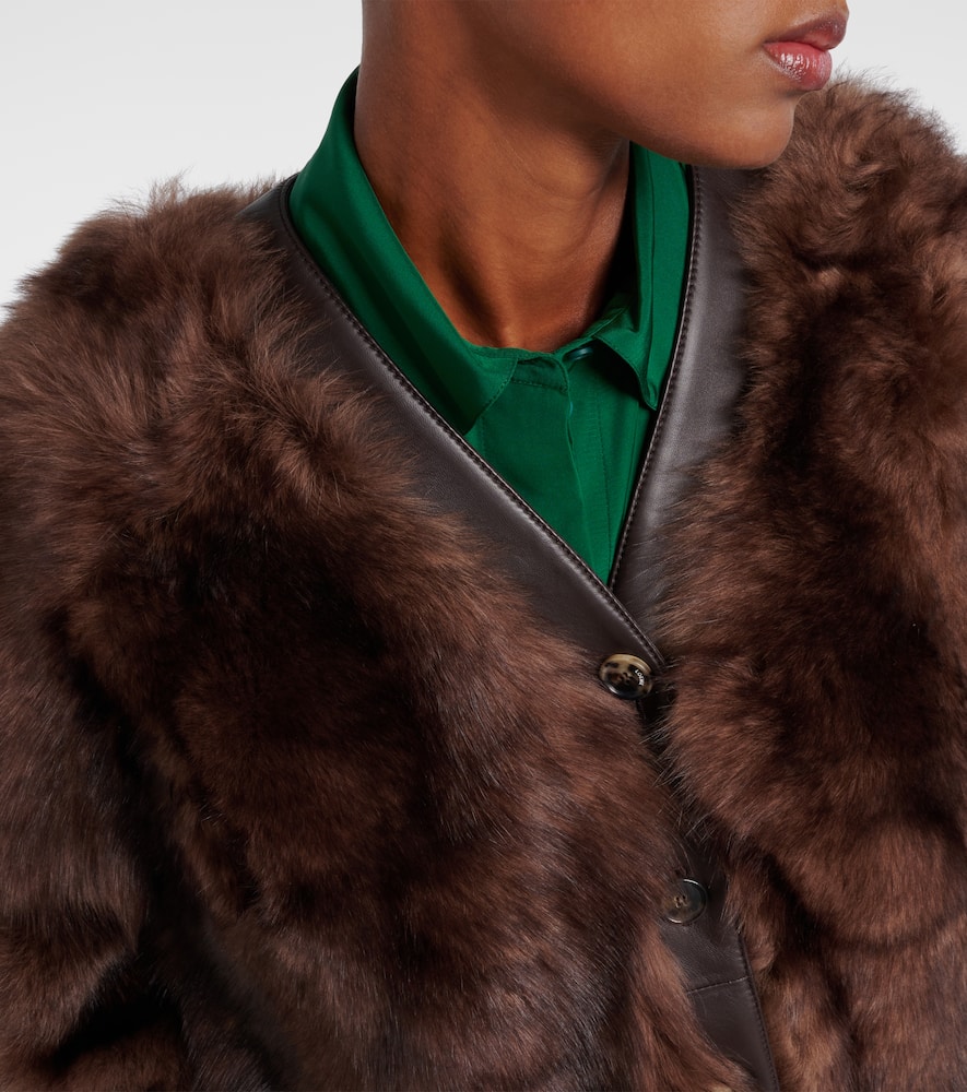 Loewe Lamb Shearling V-neck Cardigan In Brown