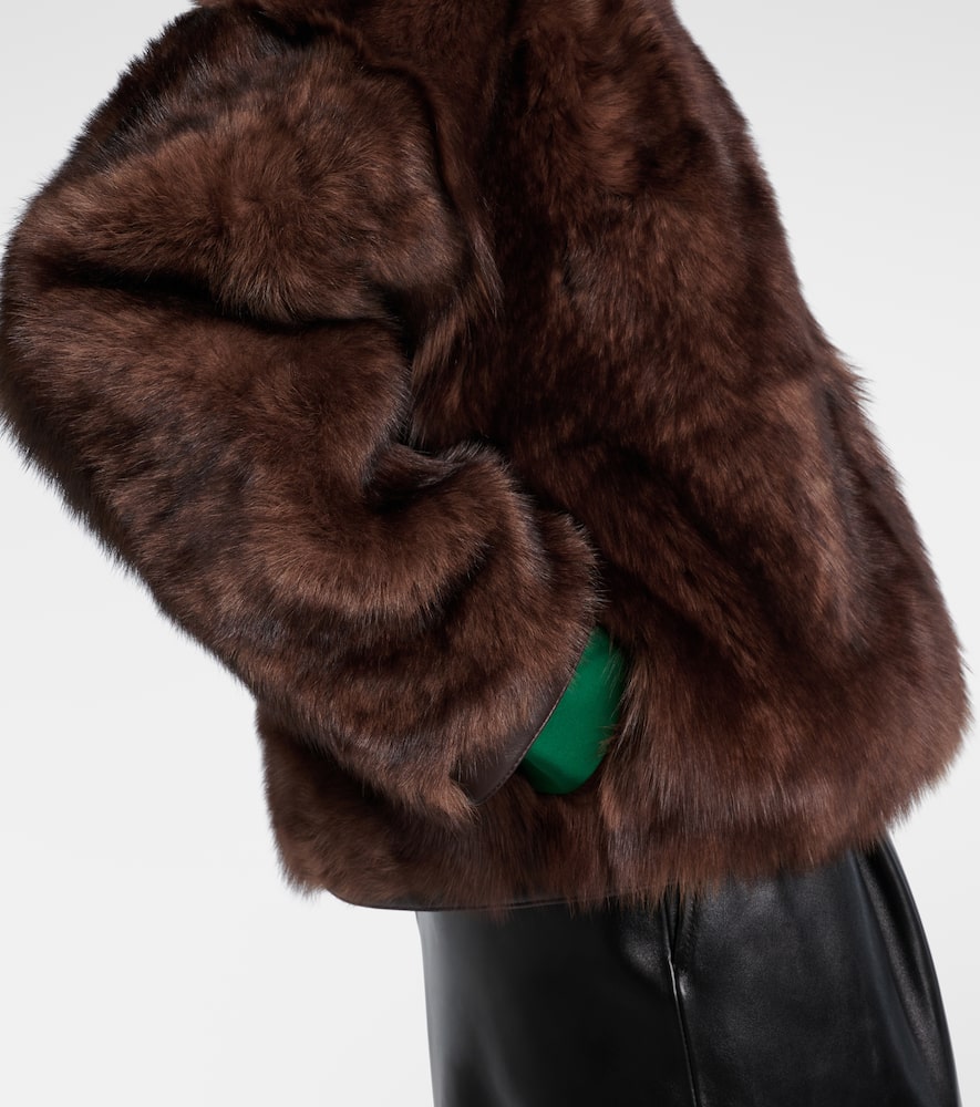 Loewe Lamb Shearling V-neck Cardigan In Brown