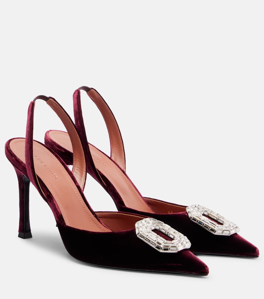 Amina Muaddi Camelia 90 Velvet Slingback Pumps In Burgundy