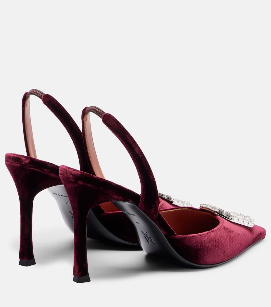 Amina Muaddi Camelia 90 Velvet Slingback Pumps In Burgundy