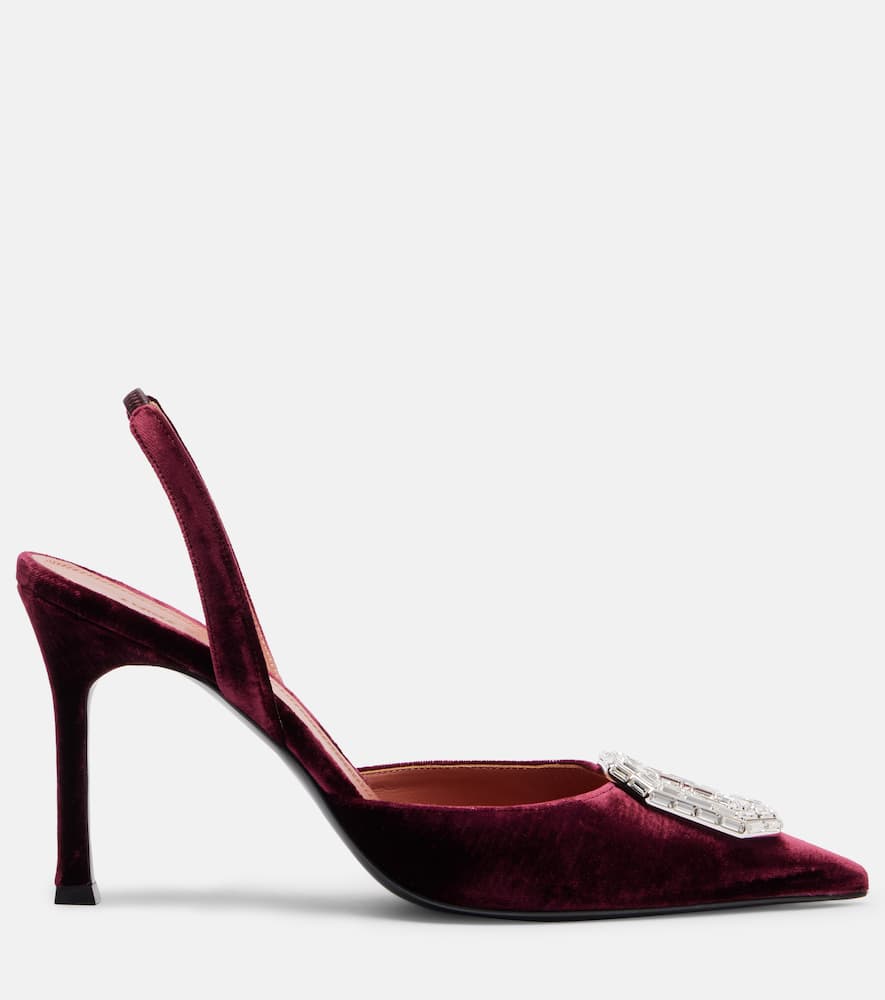Amina Muaddi Camelia 90 Velvet Slingback Pumps In Burgundy