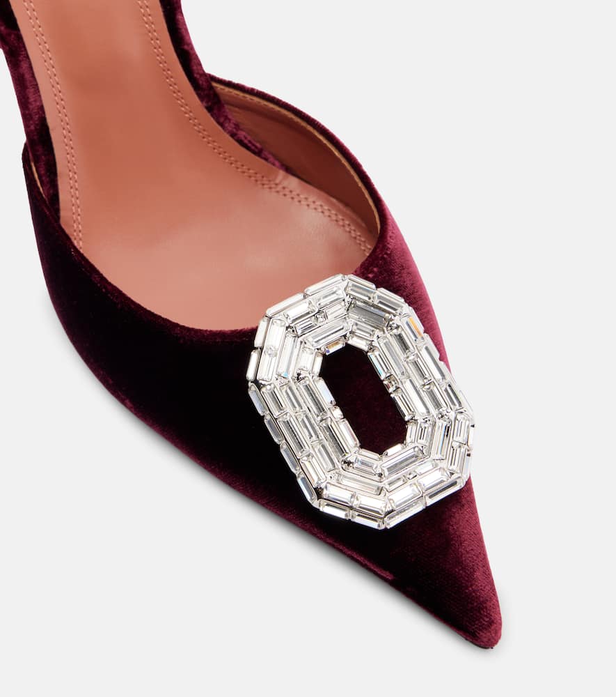 Amina Muaddi Camelia 90 Velvet Slingback Pumps In Burgundy