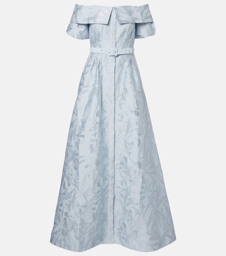 Rebecca Vallance Bridal Anneli Cotton-blend Brocade Gown In Blue