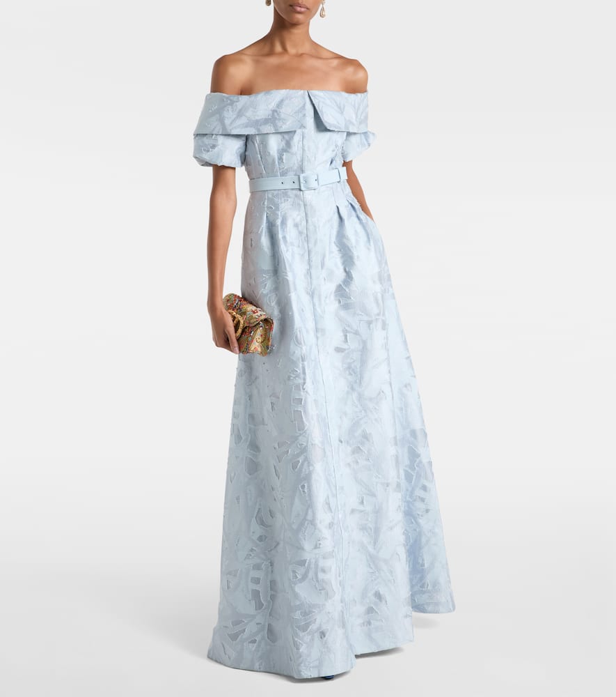 Rebecca Vallance Bridal Anneli Cotton-blend Brocade Gown In Blue