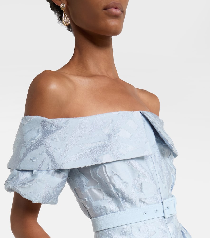 Rebecca Vallance Bridal Anneli Cotton-blend Brocade Gown In Blue