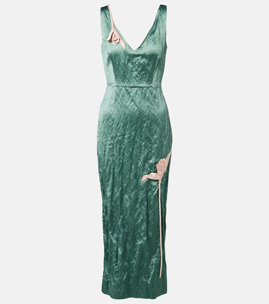 Erdem Floral-appliqué satin midi dress
