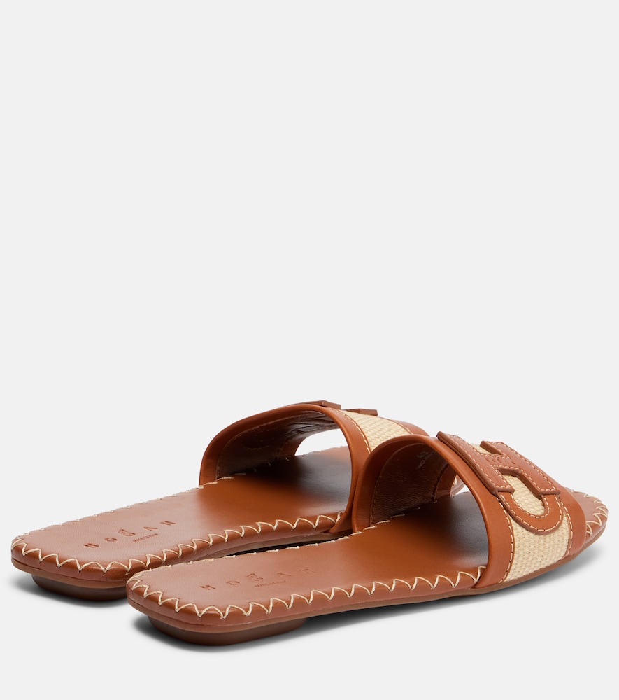  Hogan Hogan Leather-trimmed Raffia Slides 