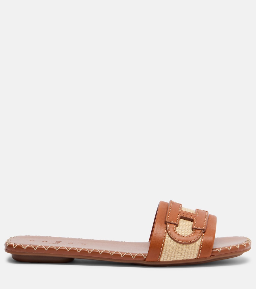  Hogan Hogan Leather-trimmed Raffia Slides 