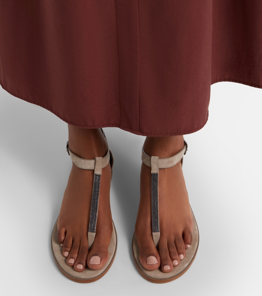  Brunello Cucinelli Brunello Cucinelli Monili Suede Slides 