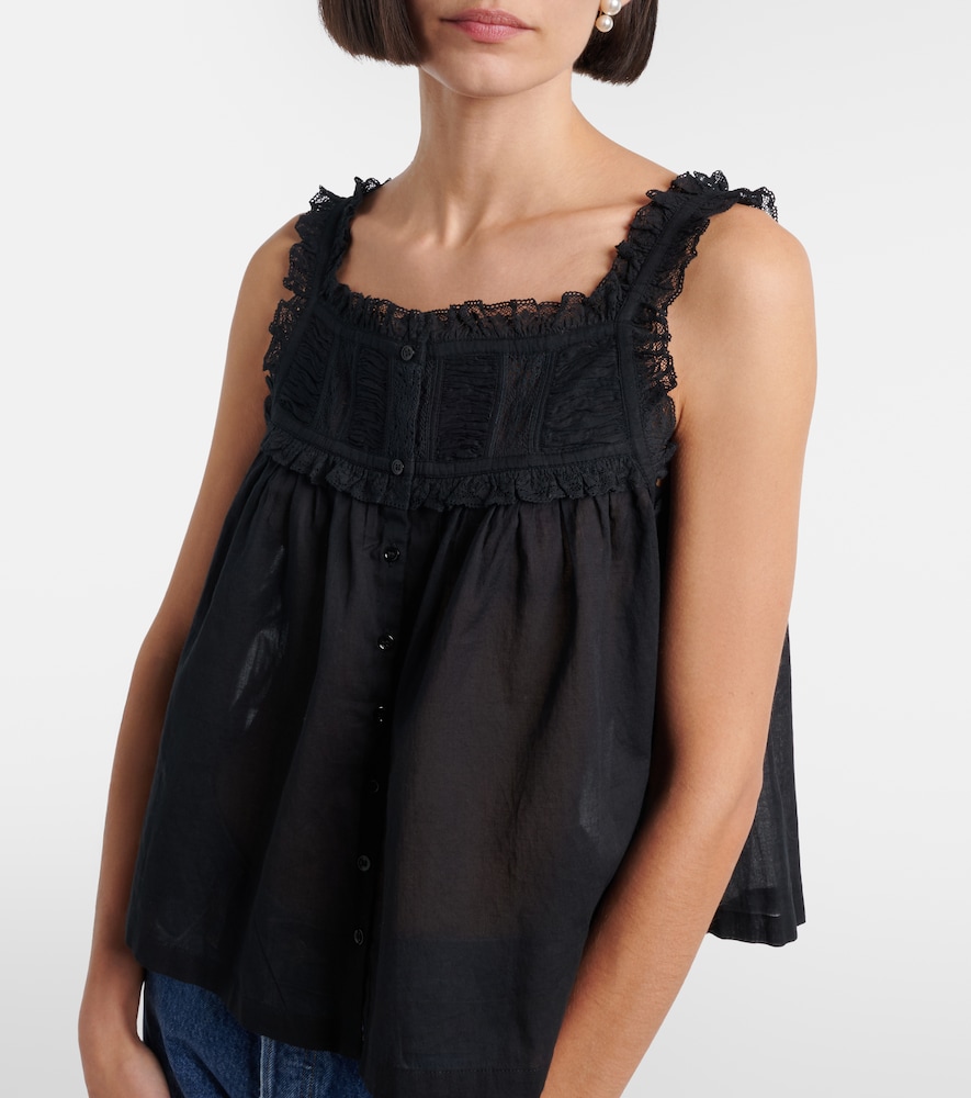 Dôen Fidella Lace-Trimmed Cotton Top