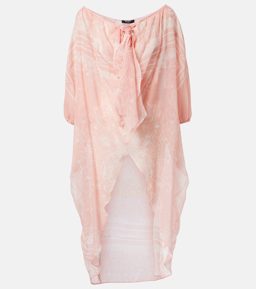 Balmain Printed Silk Midi Dress In Pink