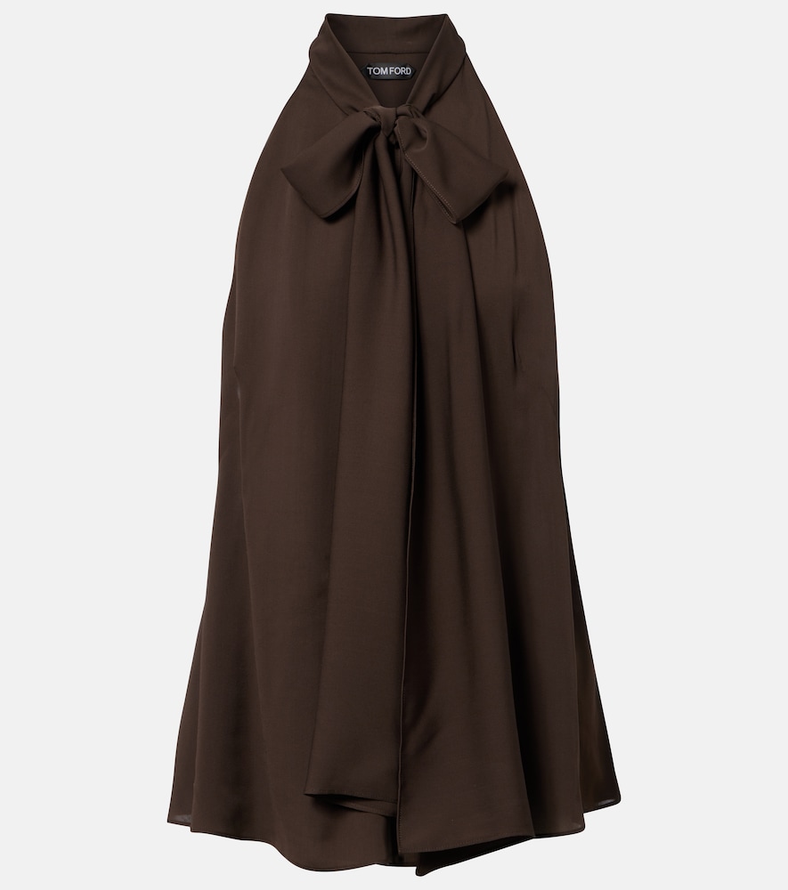 Top in georgette di seta con fiocco