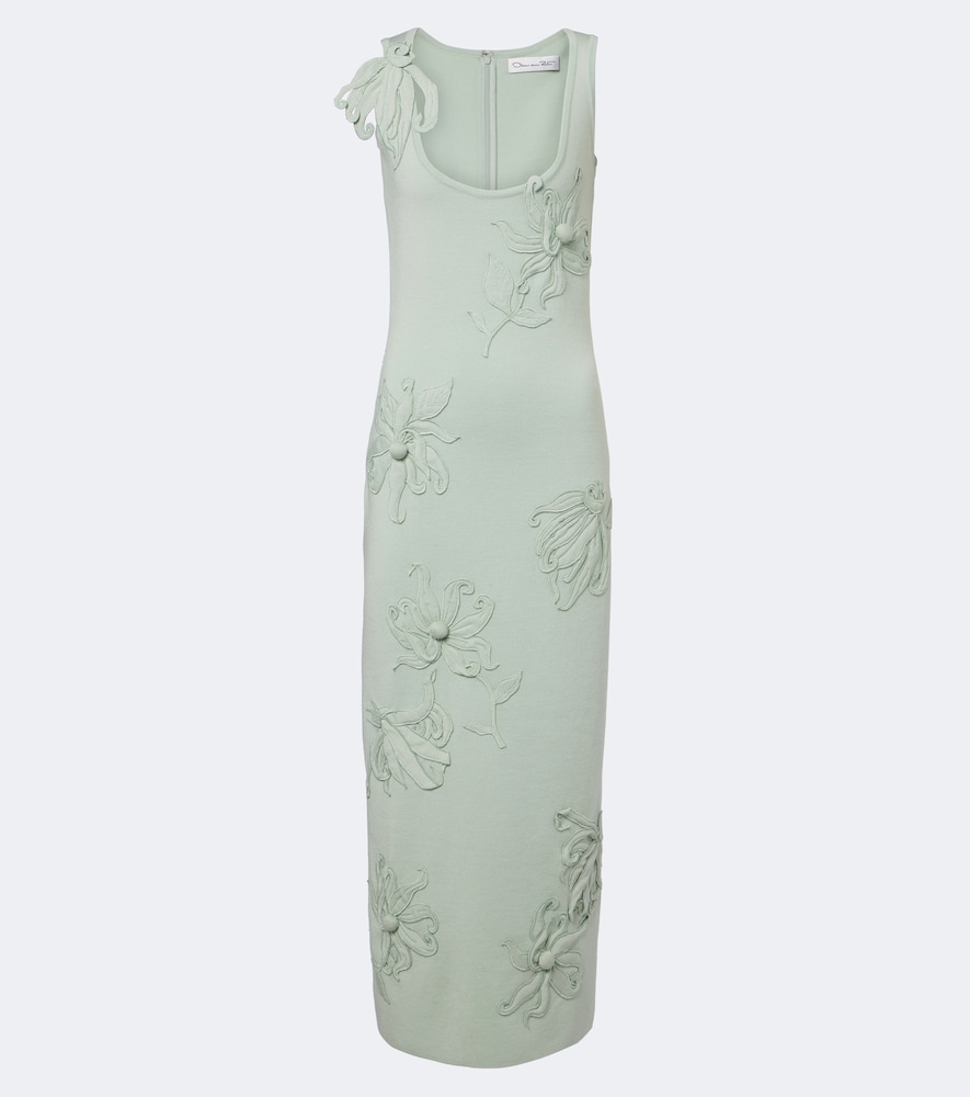 Oscar de la Renta Robe midi en laine mélangée à appliqués