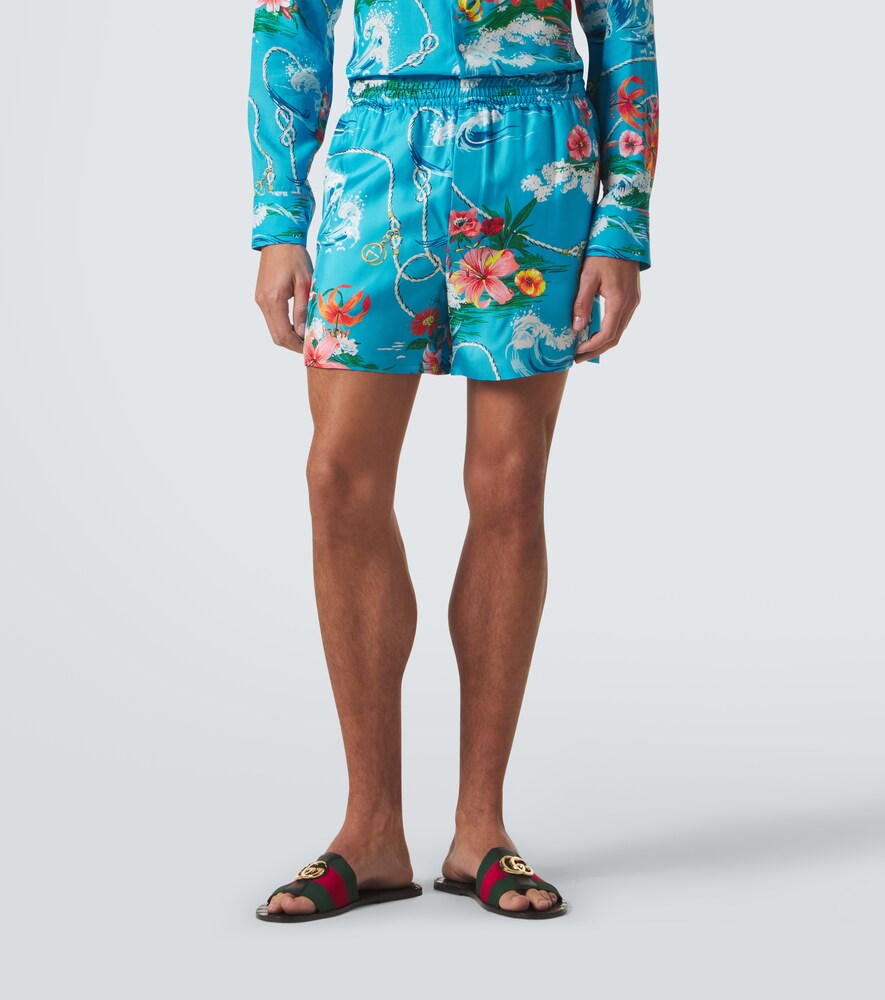 Printed Silk Twill Shorts