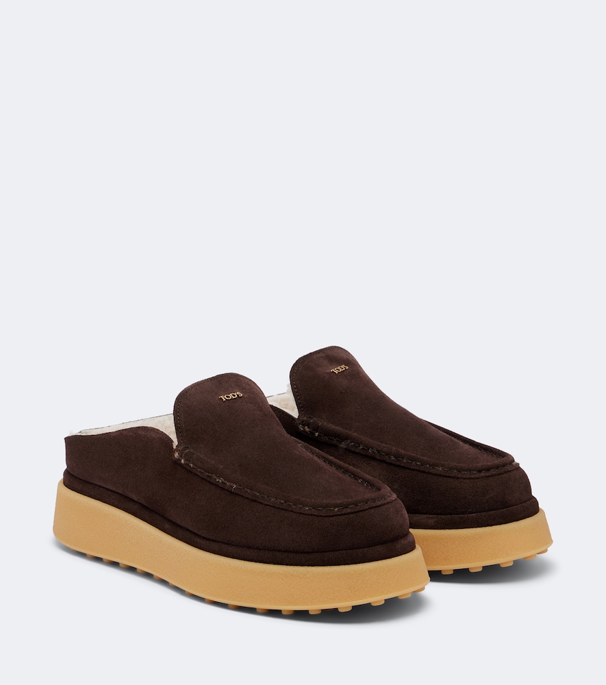 Plateau-Mules aus Veloursleder mit Shearling