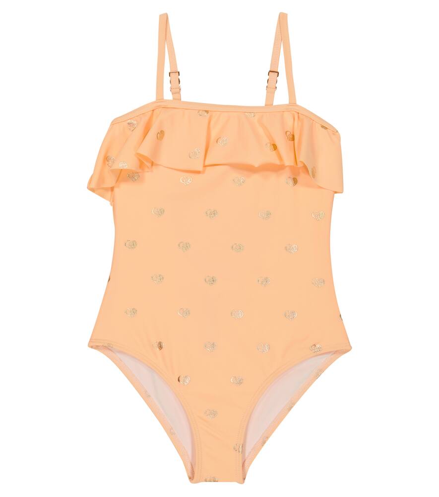 Chloé Kids Flocked ruffled swimsuit