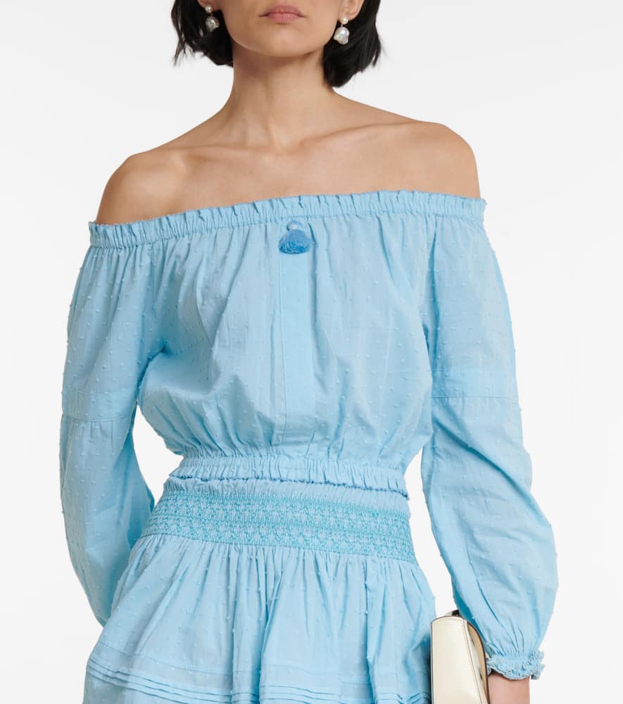 Poupette St Barth Galia Cotton Off-shoulder Top In Baby Blue