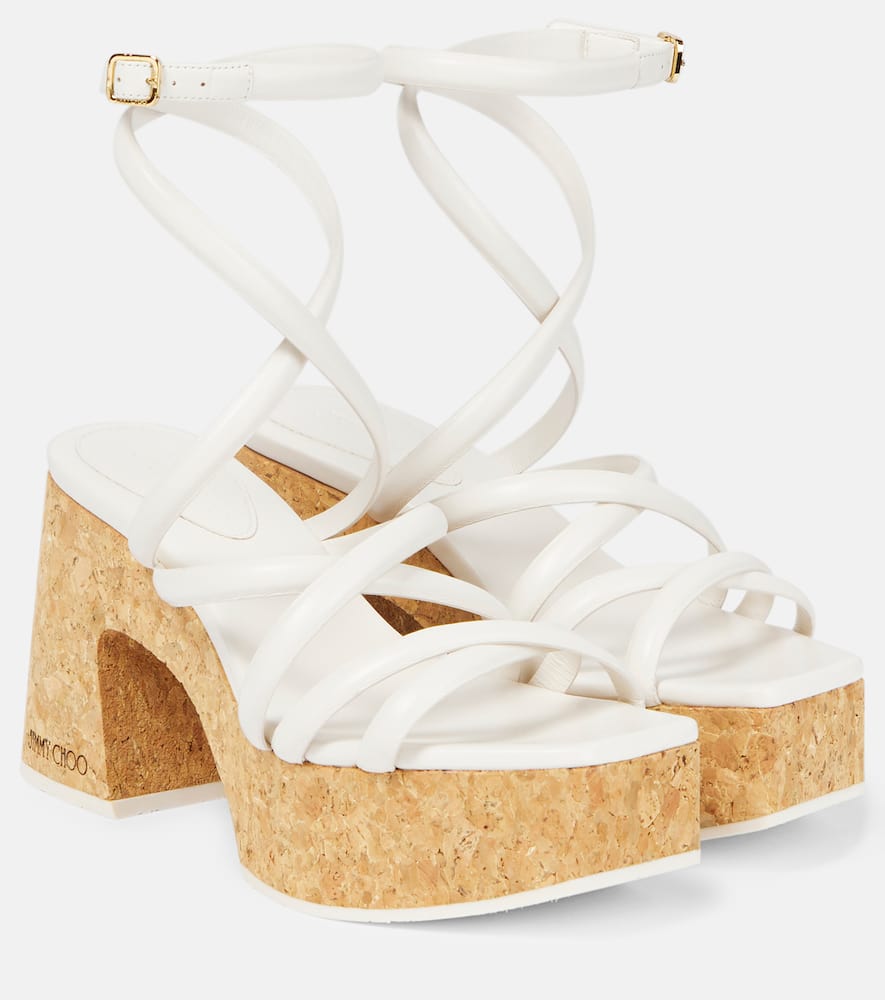 Jimmy Choo Heeled Leather And Cork Sandals In Beige