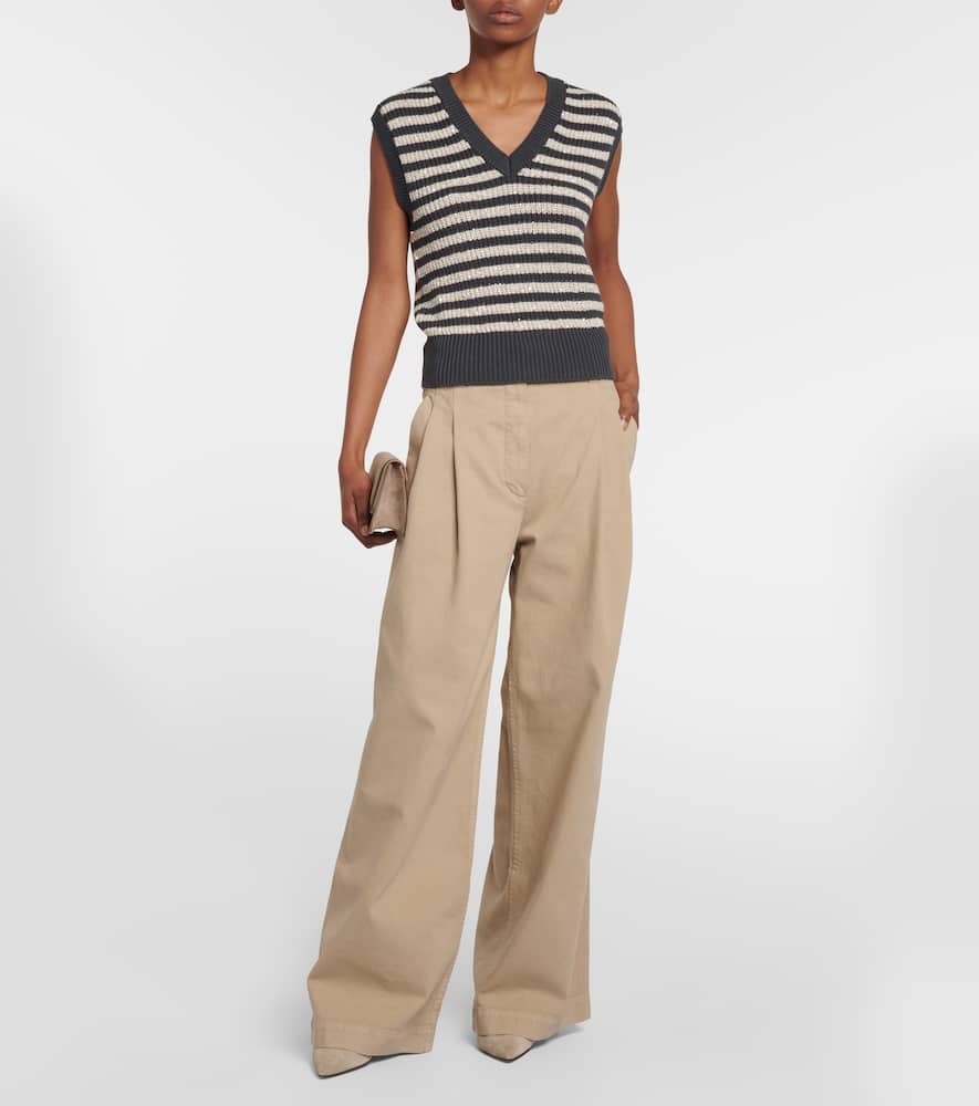 Brunello Cucinelli Pleated Wide-leg Cotton Pants In Mou