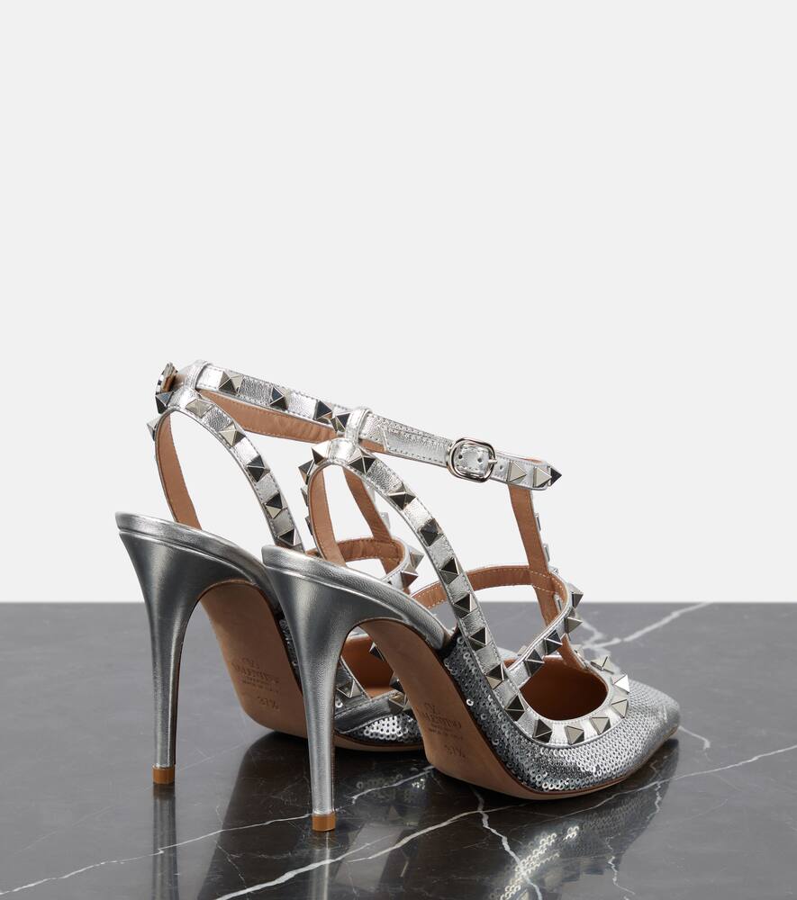 Valentino Rockstud 100 Sequined Pumps In Silver
