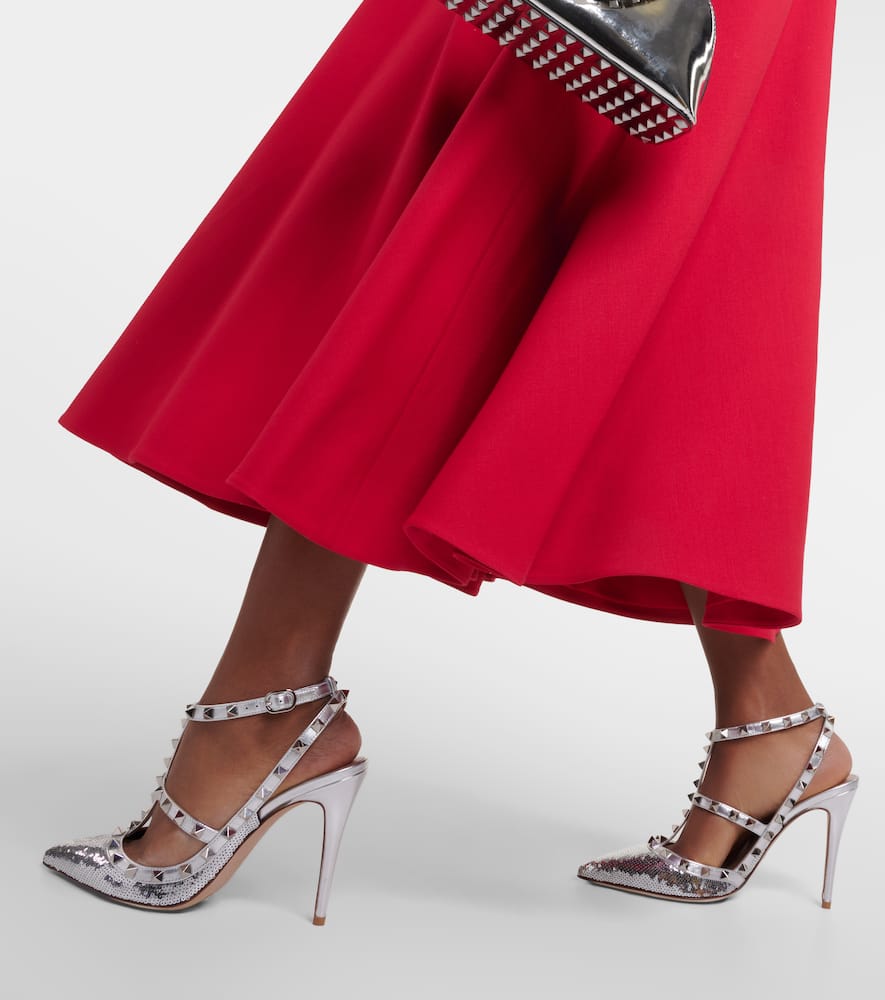 Valentino Rockstud 100 Sequined Pumps In Silver