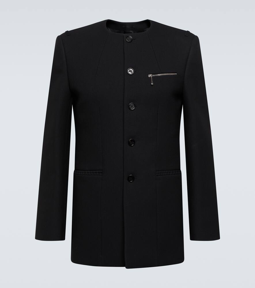 Burberry Collarless Tailored Wool Jacket In Black