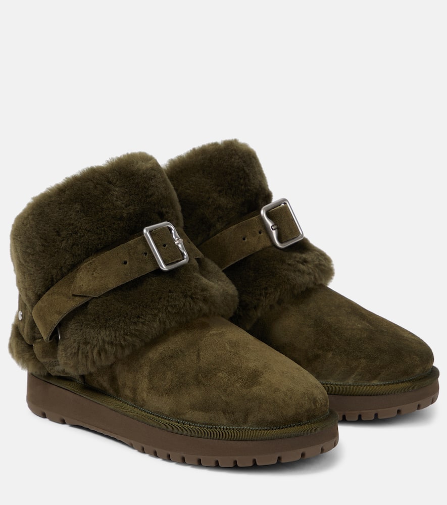 Shearling-trimmed suede ankle boots