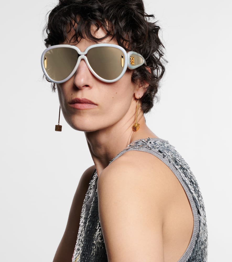 Loewe Paula's Ibiza Pilot Mask Aviator Sunglasses In White/other/smoke Mirror
