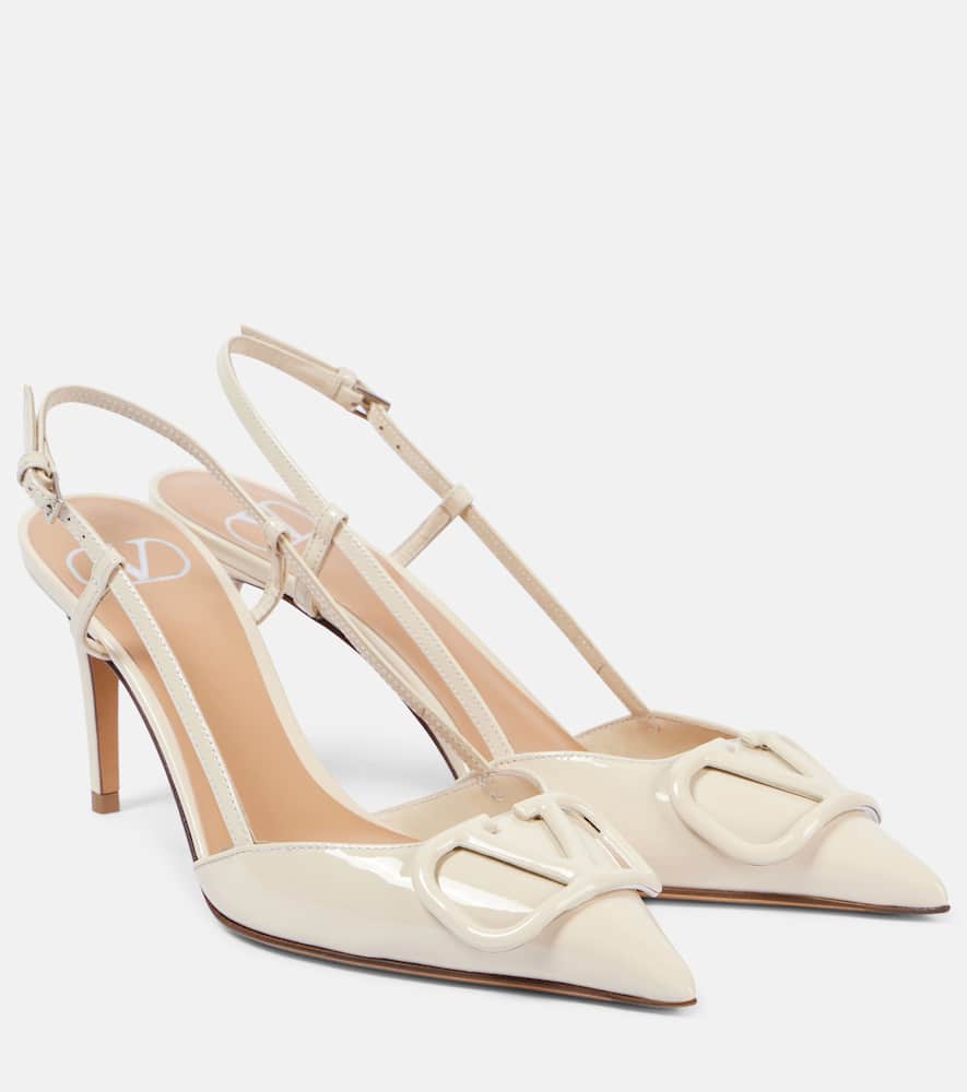 Valentino Garavani Vlogo Signature Patent Leather Slingback Pump 80mm Woman Light Ivory 42 In Weiss