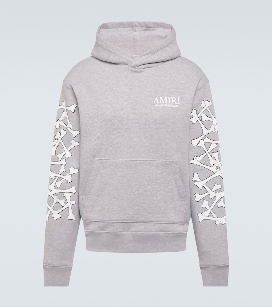 Amiri Bones Stacked Logo Cotton Jersey Hoodie In Grey