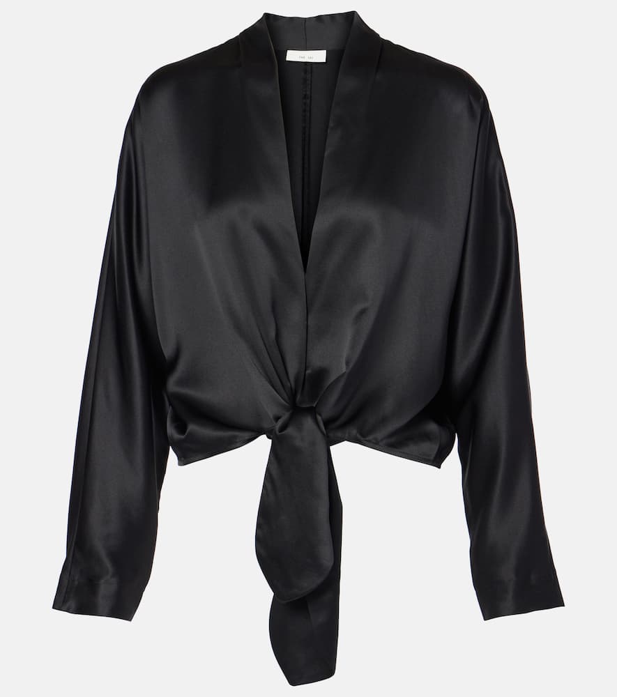 Tie-front silk blouse