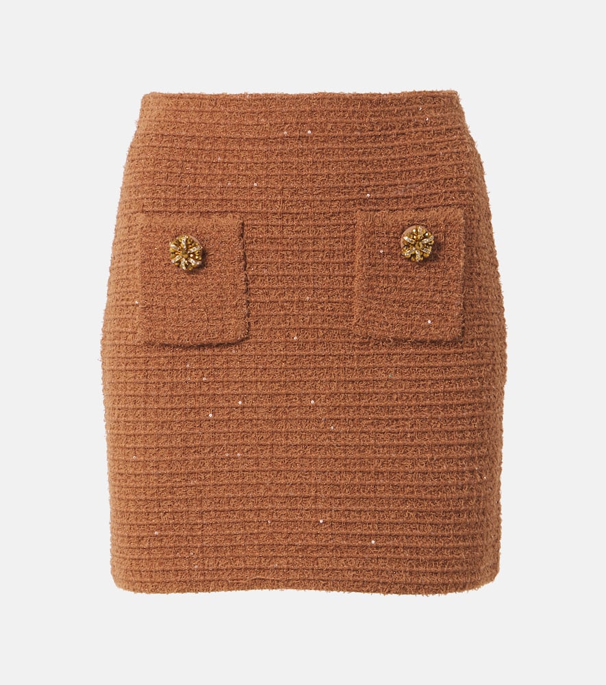 Waffle-knit embellished pencil skirt