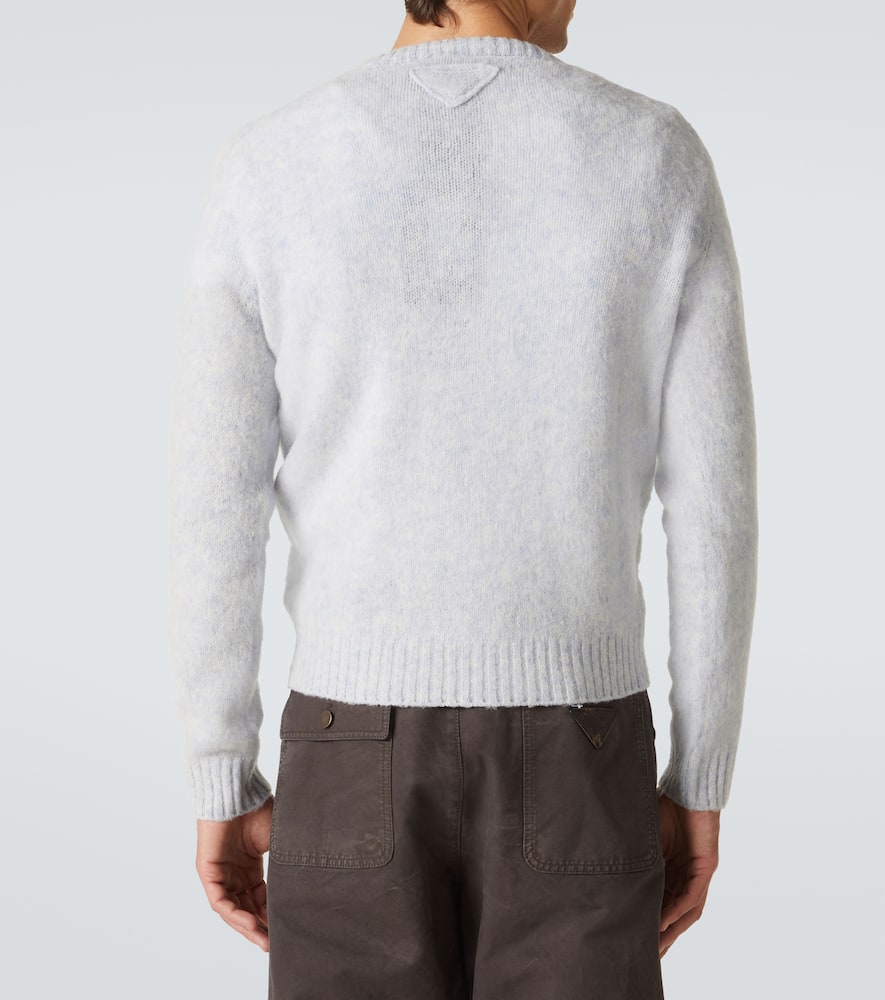 Prada Crewneck Ribbed Sweater Long Sleeves In Blue