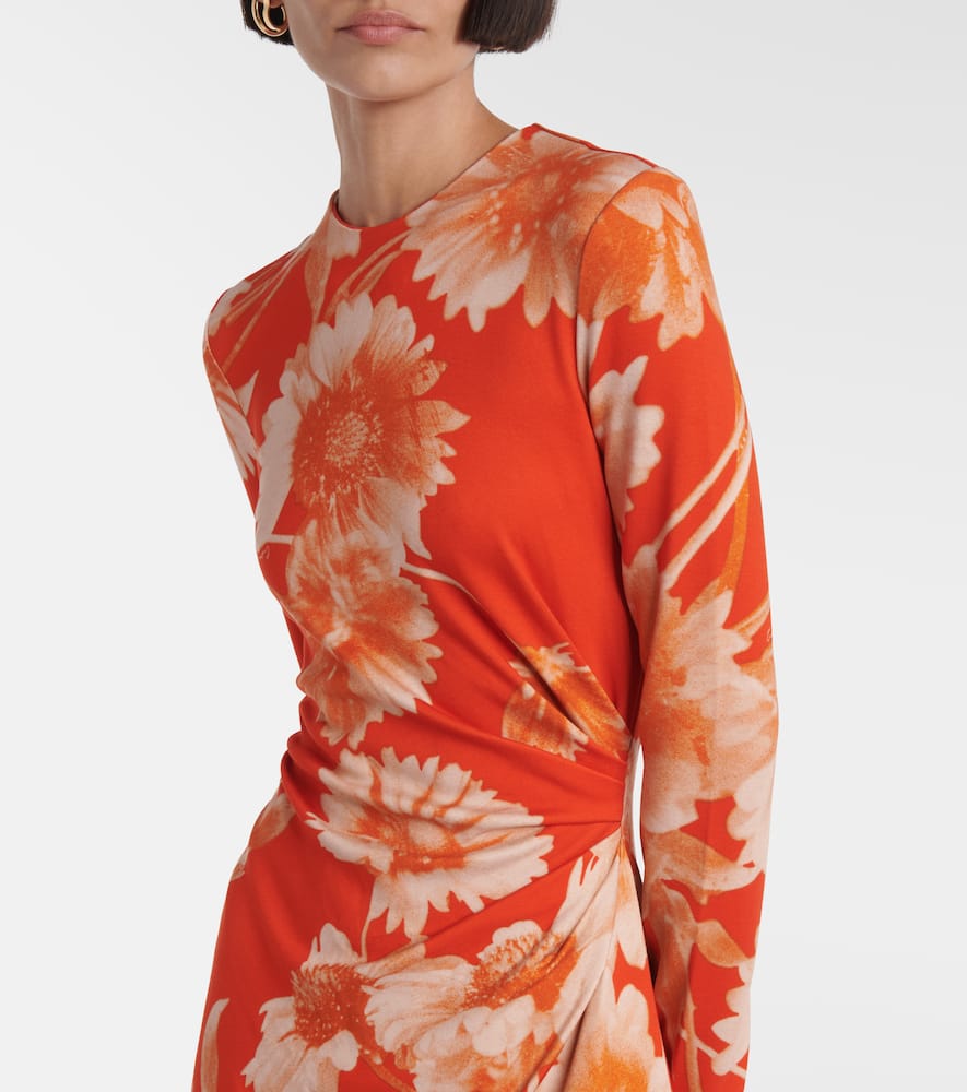 ERDEM FLORAL DRAPED PONTE JERSEY MIDI DRESS 