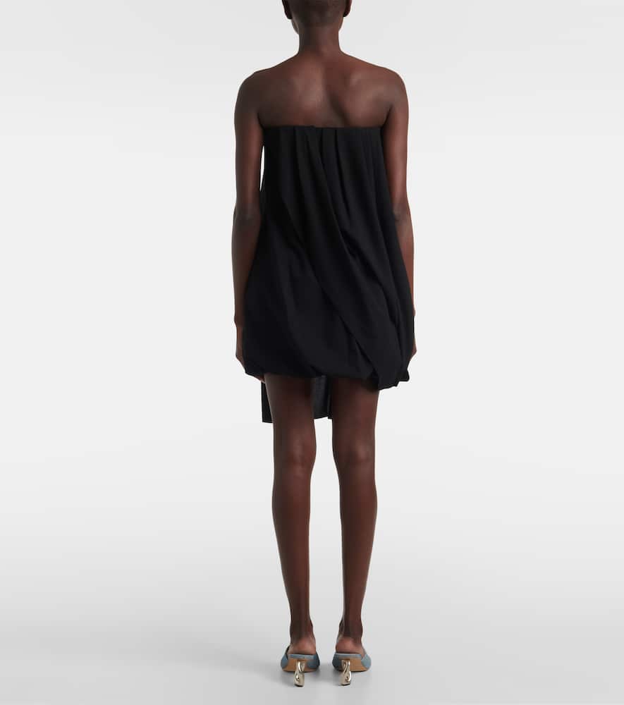 Jw Anderson Draped Off-shoulder Wool-blend Bustier Dress In Black