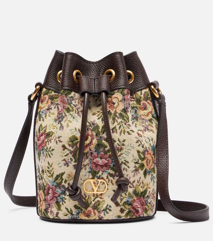 Valentino Vlogo Signature Small Canvas Bucket Bag In Brown