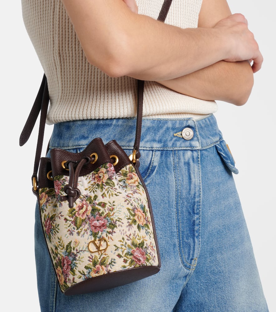 Valentino Vlogo Signature Small Canvas Bucket Bag In Brown
