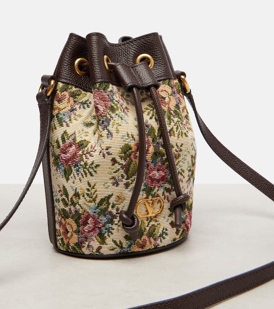 Valentino Vlogo Signature Small Canvas Bucket Bag In Brown