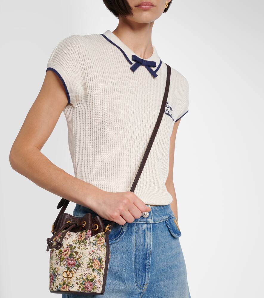 Valentino Vlogo Signature Small Canvas Bucket Bag In Brown