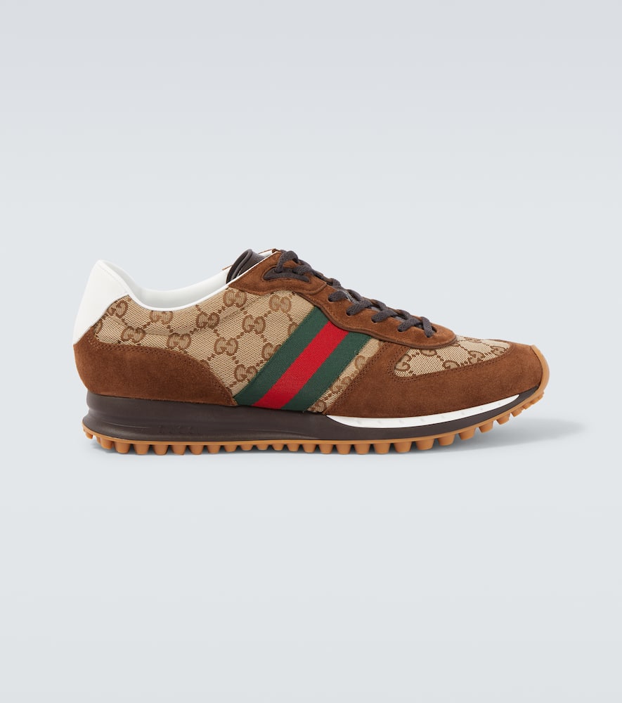 Gucci Re-motion Gg Canvas Suede-trimmed Sneakers In Brown