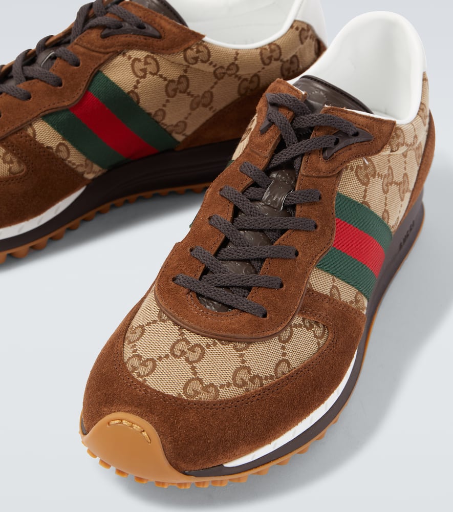 Gucci Re-motion Gg Canvas Suede-trimmed Sneakers In Brown