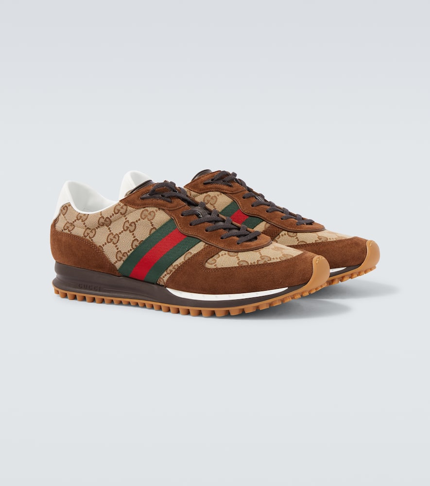Gucci Re-motion Gg Canvas Suede-trimmed Sneakers In Brown