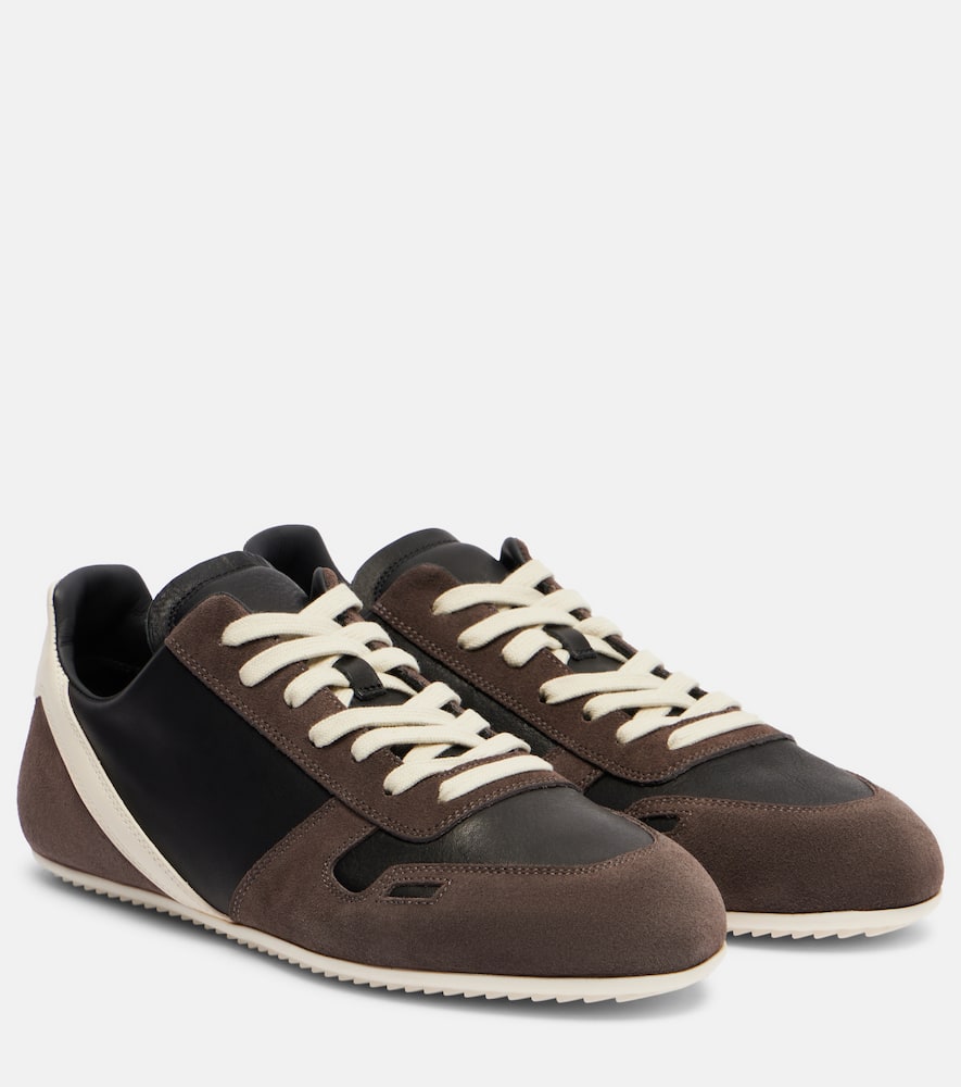 Rick Owens Minimal Leather And Suede Sneakers In Black