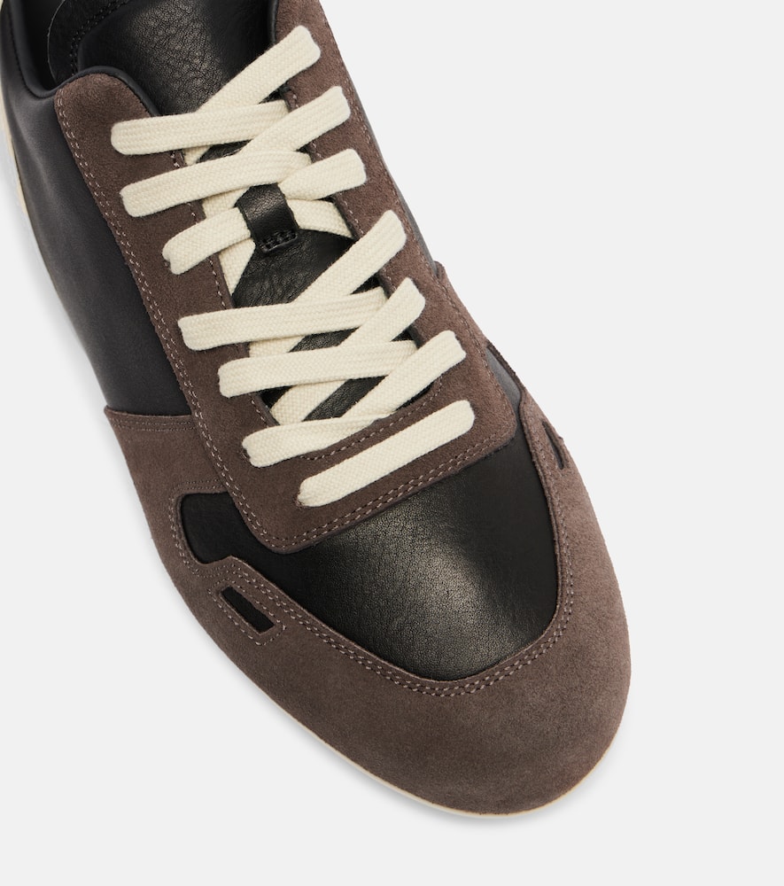Rick Owens Minimal Leather And Suede Sneakers In Black