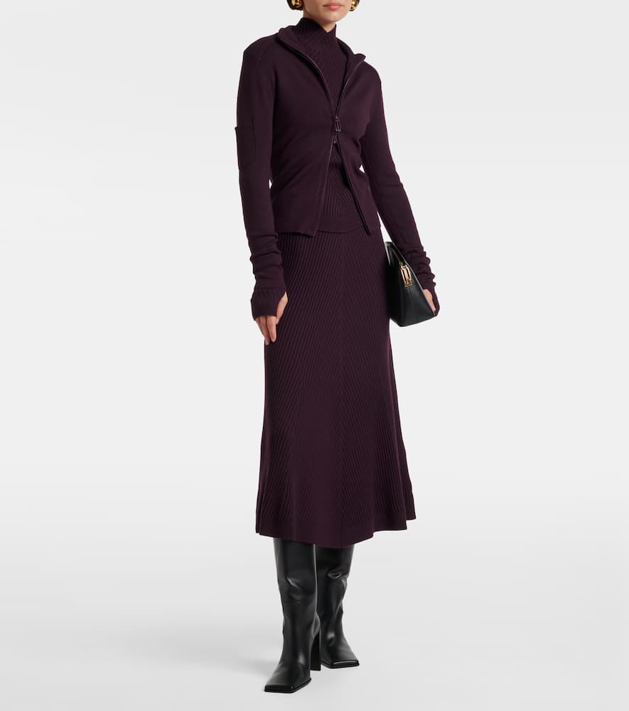 Victoria Beckham Wool-blend Zip-up Sweater In Burgundy