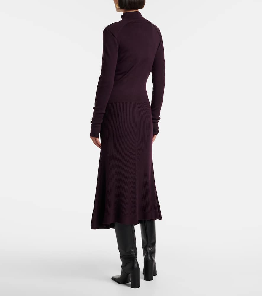 Victoria Beckham Wool-blend Zip-up Sweater In Burgundy