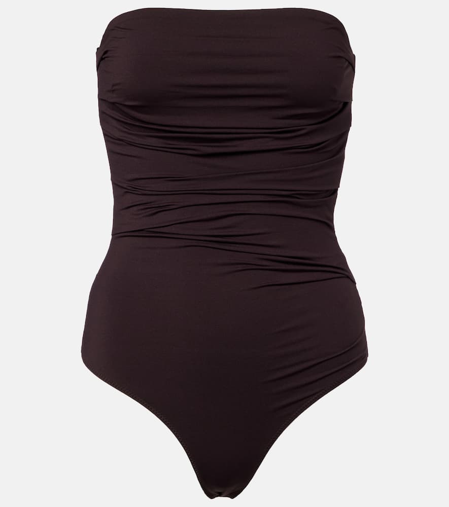 Agolde Gwyneth Ruched Bodysuit In Brown