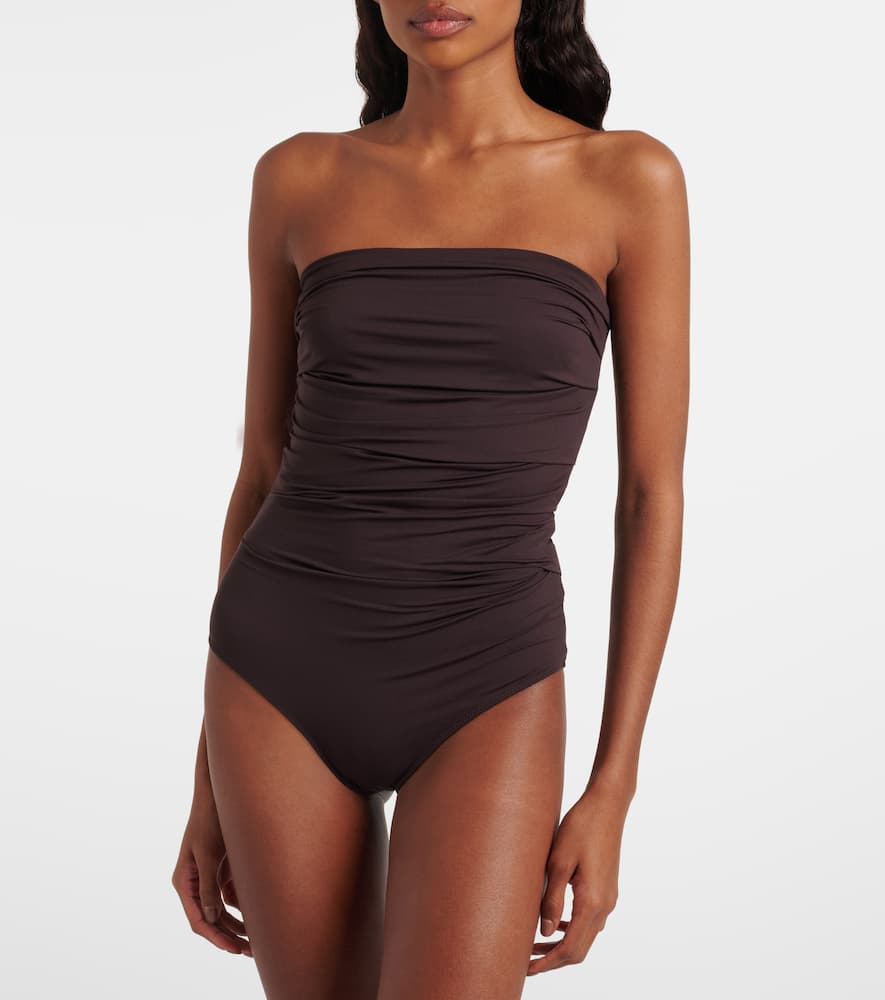 Agolde Gwyneth Ruched Bodysuit In Brown